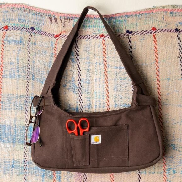 Upcycled carhartt brown shoulder bag / baguette purse - Picture 1 of 6